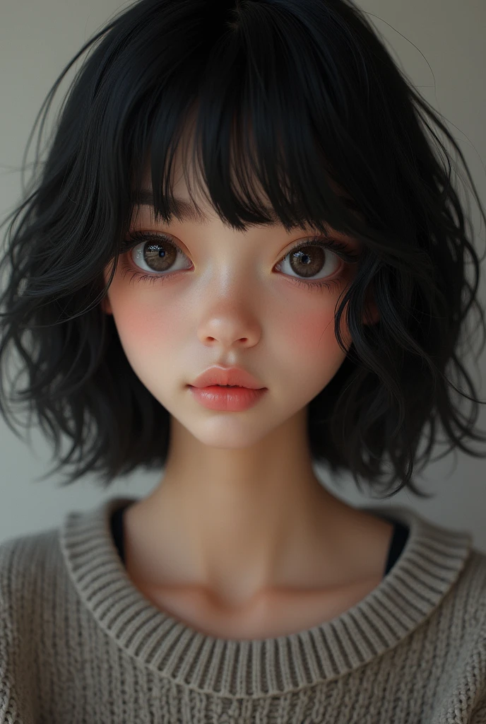 (masterpiece:1.3), (8k, photorealistic, RAW photo, best quality: 1.4), (1girl), beautiful face, (realistic face), (black hair, short hair:1.3), beautiful hairstyle, realistic eyes, beautiful detailed eyes, (realistic skin), beautiful skin, (sweater), absurdres, attractive, ultra high res, ultra realistic, highly detailed, golden ratio