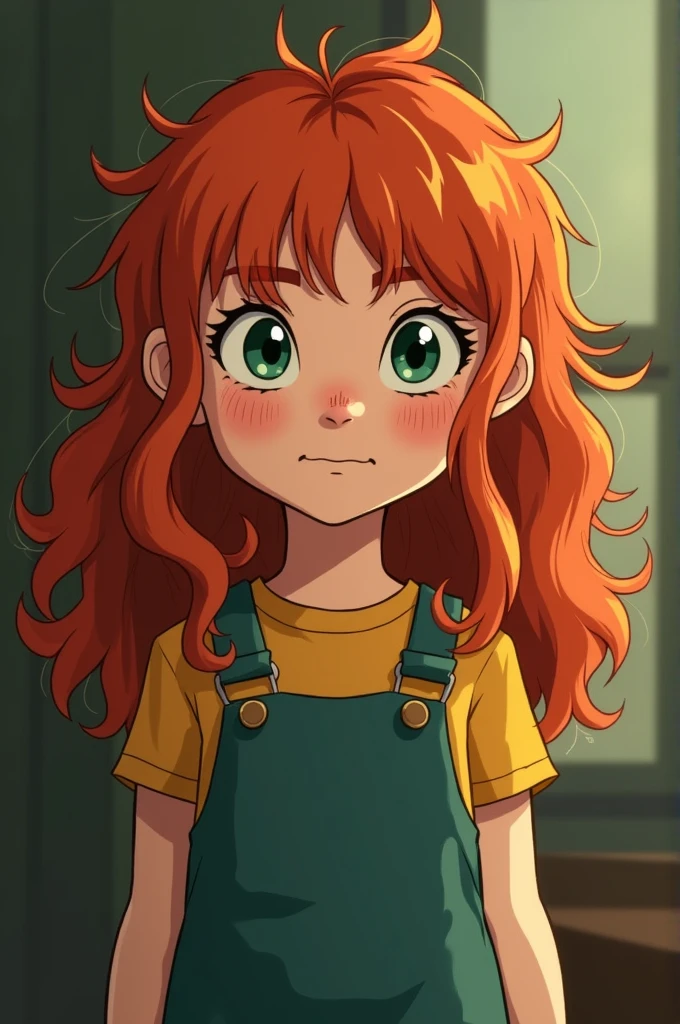 Lucy wilde a 5 year old girl
(Middle to long slightly curly red hair with very small bangs that DOESN'T hide her full forehead. Green eyes and slight freckles. big spiky nose.)