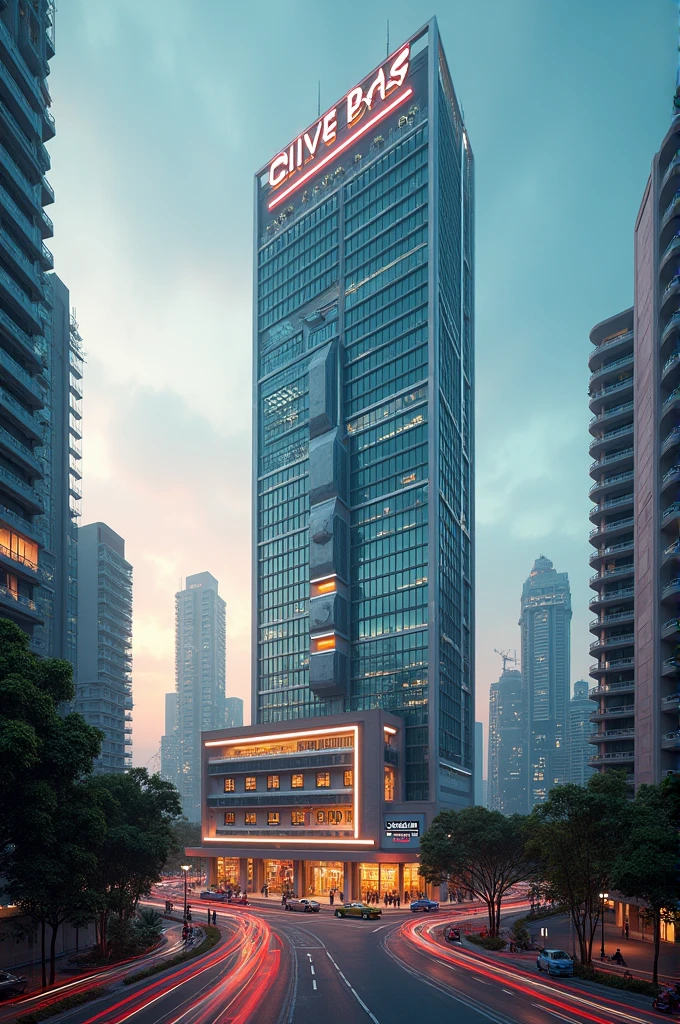 A retro 80s-style skyscraper in Jakarta.
