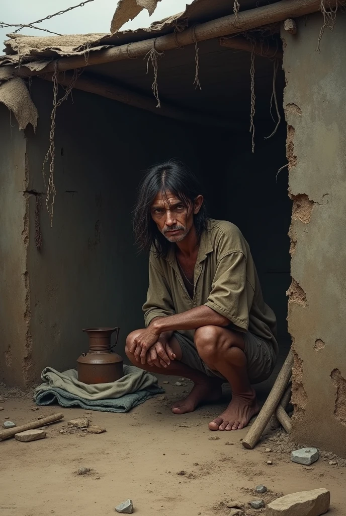 वह बहुत ही गरीब था और उसकी झोपड़ी में बहुत ही कम सुविधाएँ थीं।