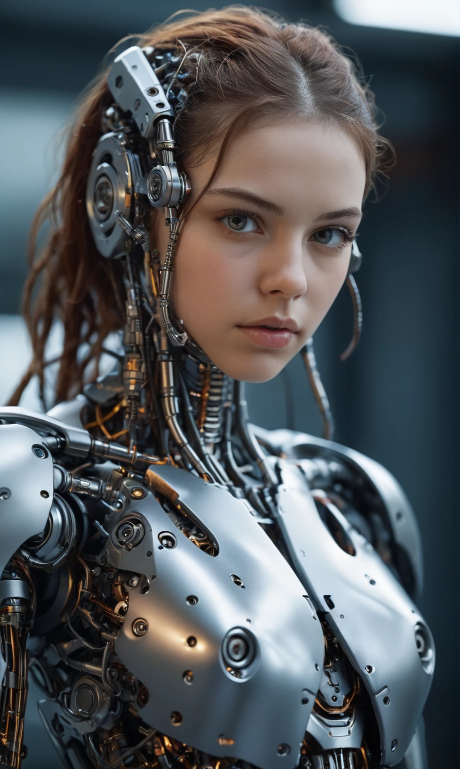 score_9, score_8_up, score_7_up, score_6_up, score_5_up, score_4_up, realistic style, photo, photorealistic, high detail, (sharp), cyborg, mechanical head, mechanical body, mechanical arms, posing  looking at viewer, soft lighting, (detailed face, detailed body), depth of field, bokeh