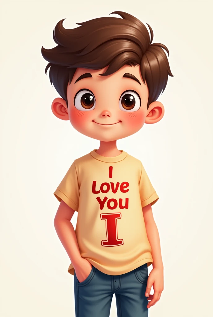 Hansome cartoon boy wearing t shirt printd I Love You I.  letter "I" must need to show at the end. Lett