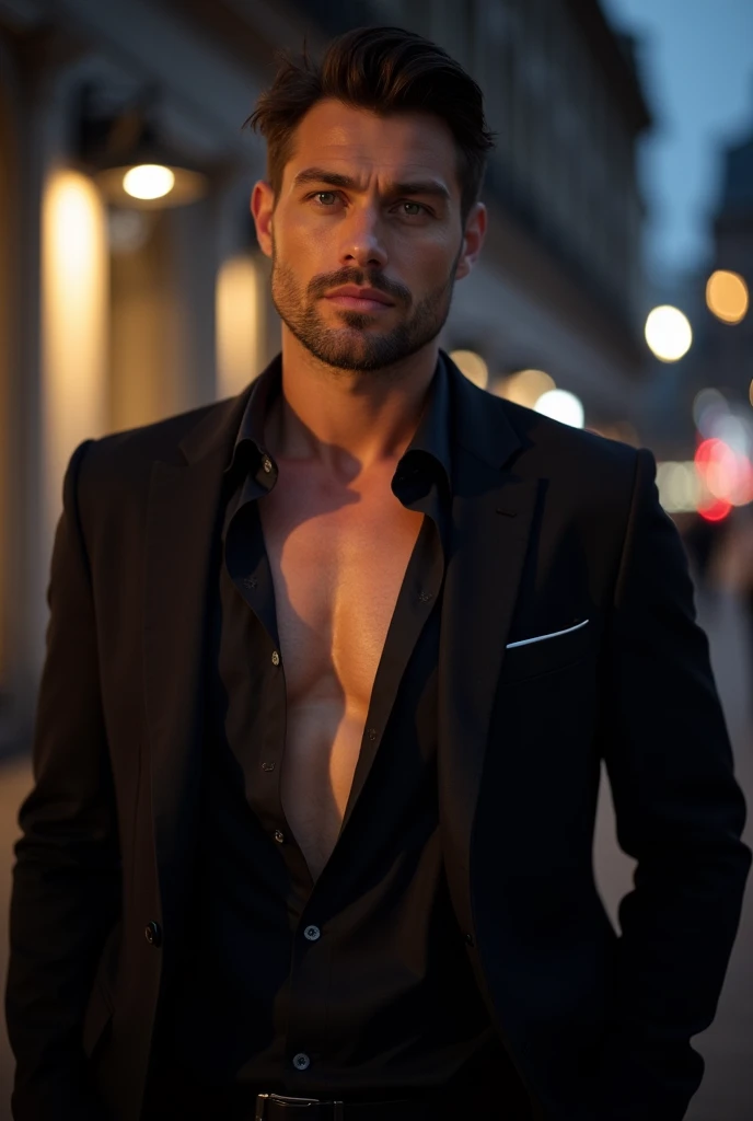 A handsome half-naked suit man