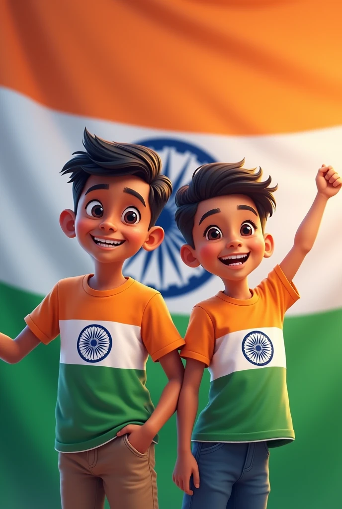 "15 august 2024" Happy independence Day" !
Two boys " SARIF AND MASIDUR " there INDIAN FLAG shart front side name "SARIF"MASIDUR " BACKGROUND INDIAN FLAG !