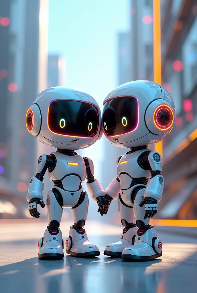 Extremely cute futuristic robot couple 
