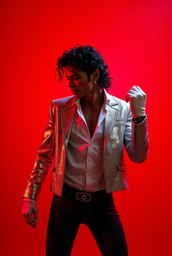 A picture of Michael Jackson with a red background
