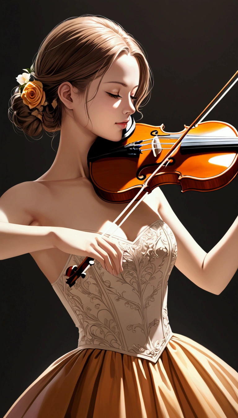 1 girl, solo, Playing the violin,masterpiece, accuracy, Realistic anatomy,