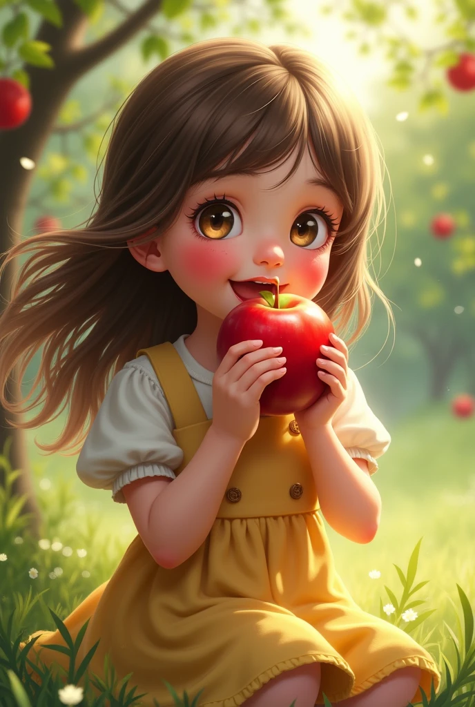 Image of a girl,child, holding 2 apples