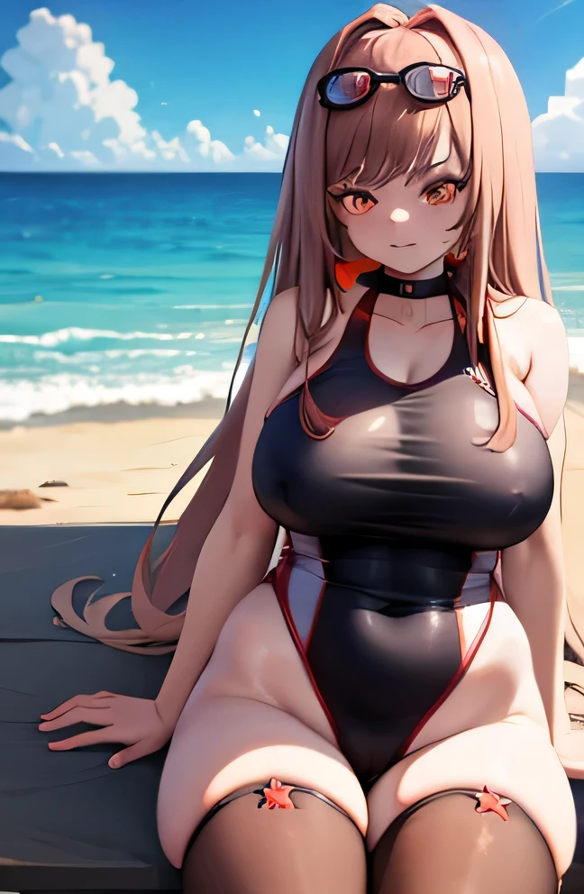 Rapi in a swimsuit on the beach