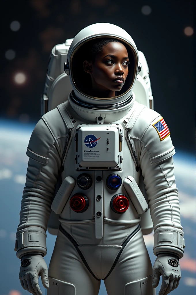 Black person dressed as an astronaut 