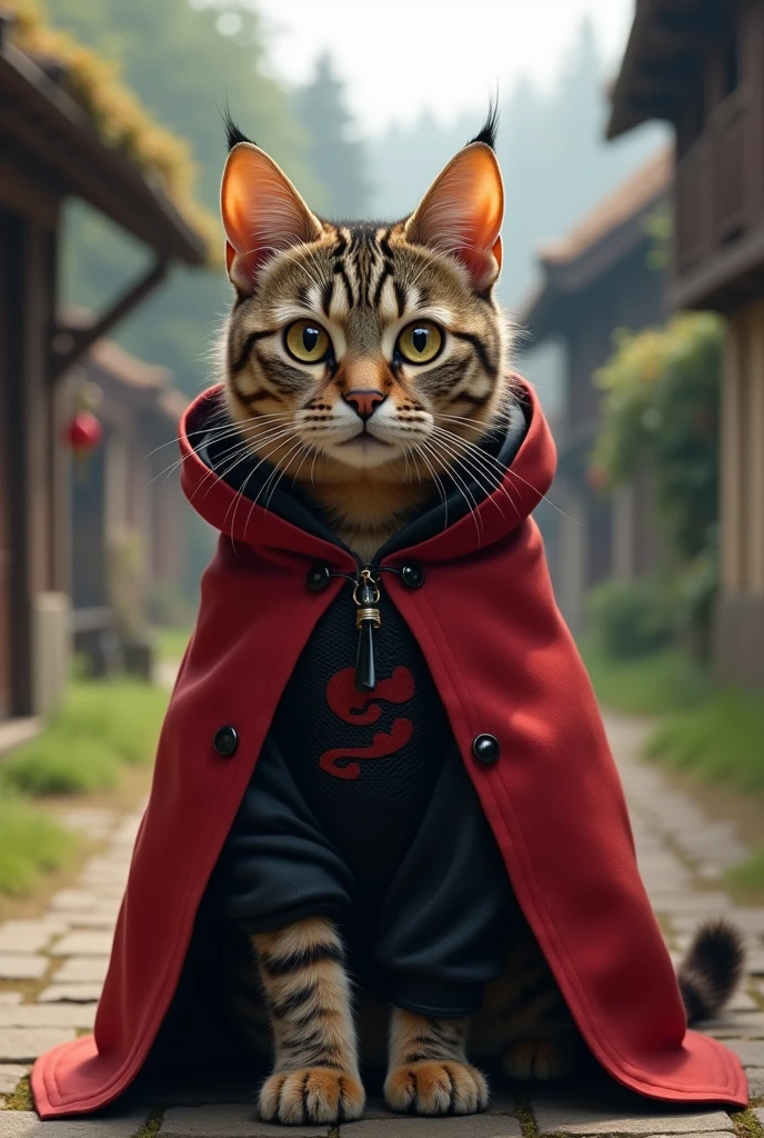 European common cat dressed as an Akatsuki
