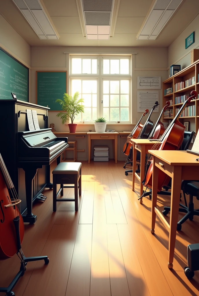 Music class seen from the classroom without students 