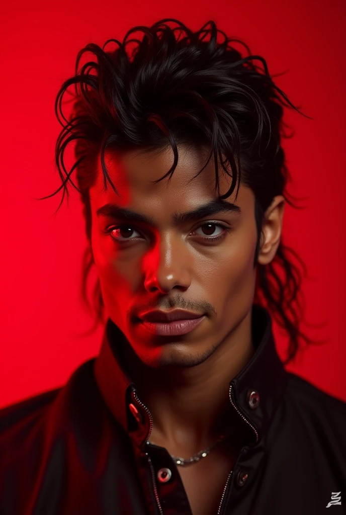 A picture of Michael Jackson with a red background
