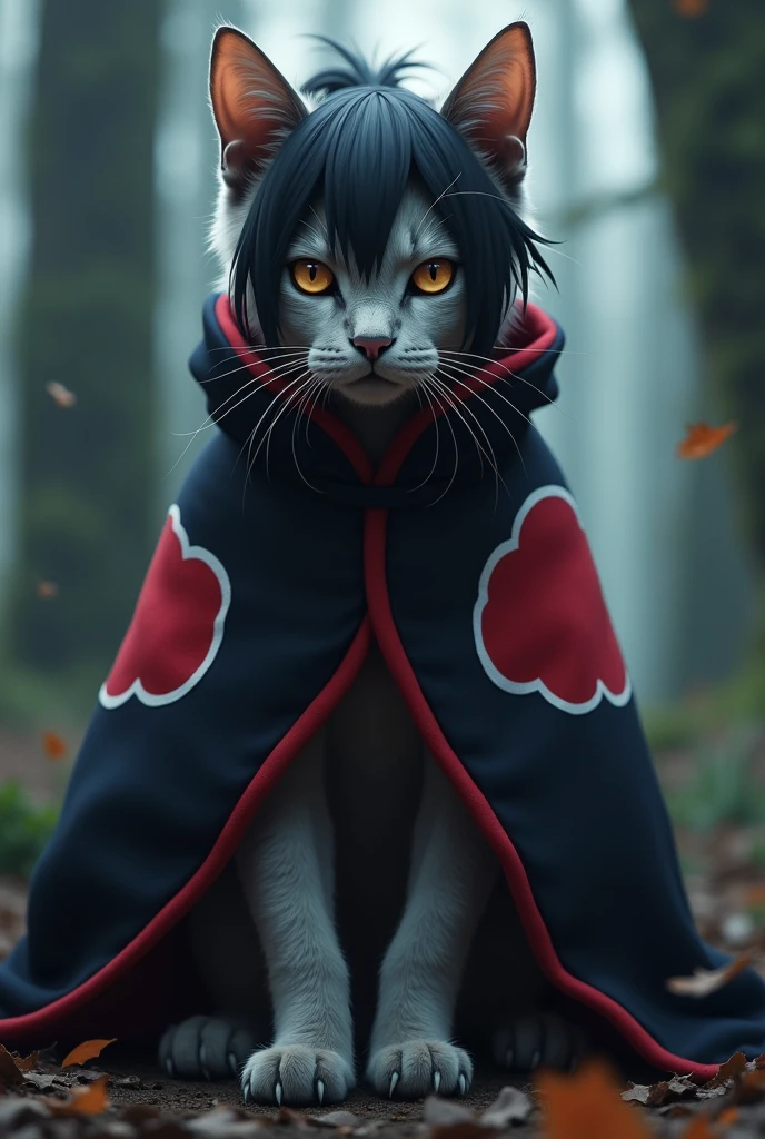 European common cat dressed as Itachi Uchiha