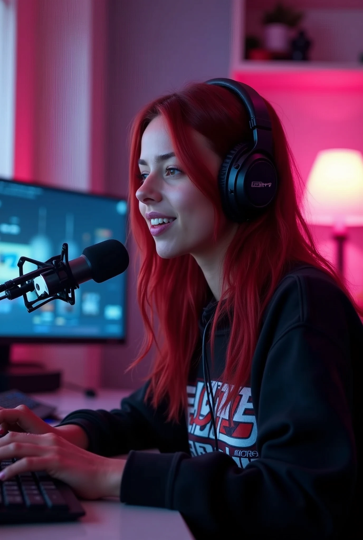 female gamer on a podcast