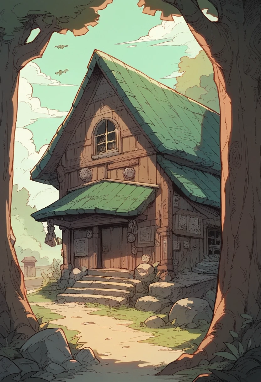 Isometric house, RPG style, Cartoony, DnD, fantasy, mobile game，Primitives，Animal bones，stone，wood