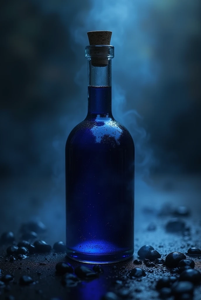 A Potion with a Deep, sorrowful indigo, almost black, with a faint, melancholic glow that seems to pulse softly, echoing feelings of sadness.