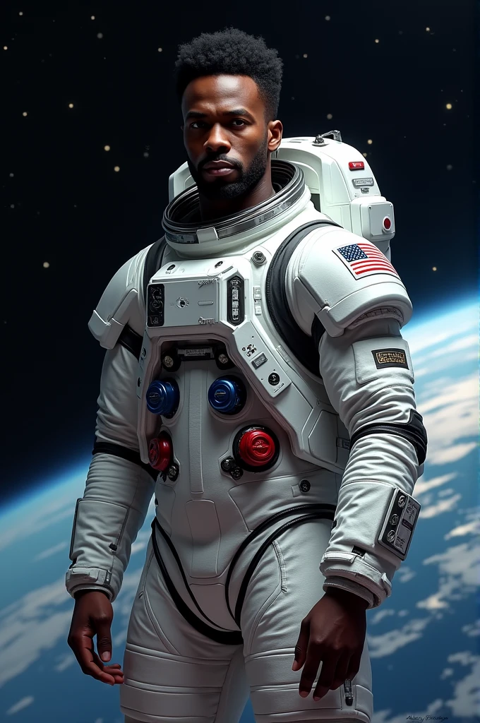 Black man in astronaut suit