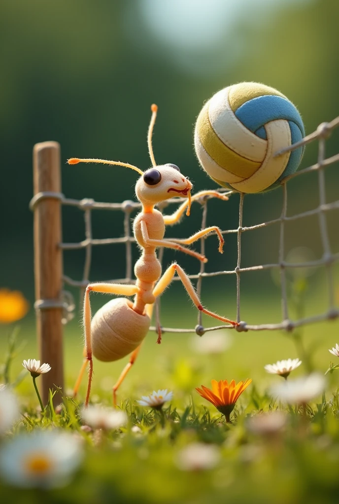 White ant playing volleyball