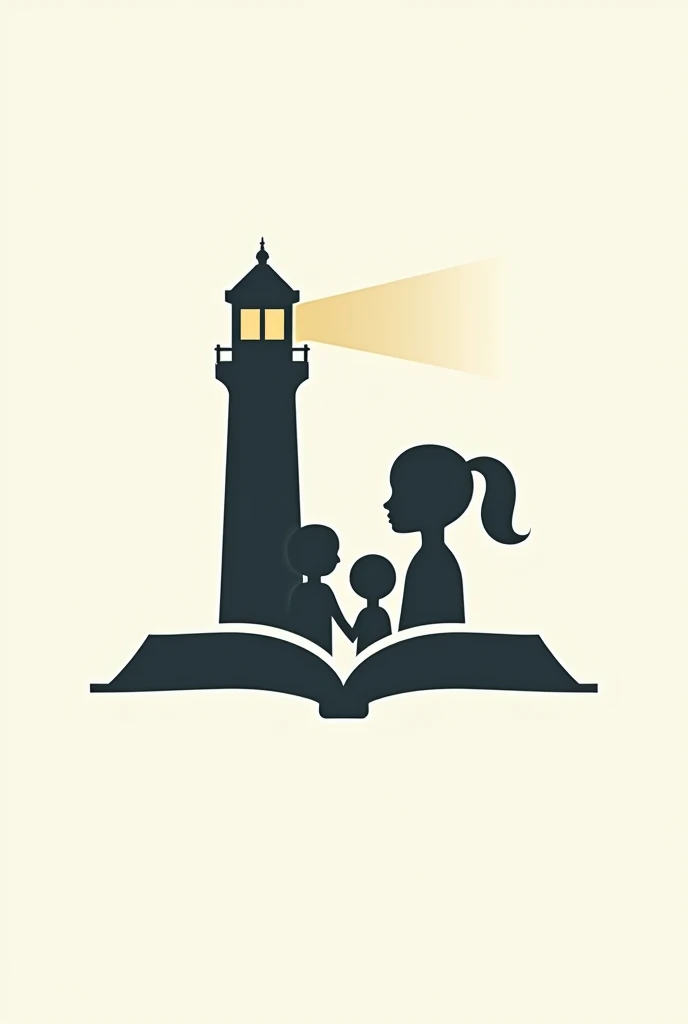 Win a one-color logo for a school in vectors that contains the following icons: a lighthouse a book a boy and a girl