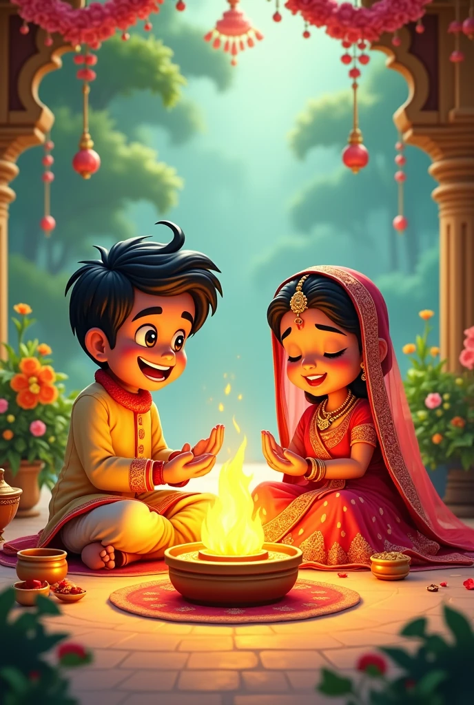 Bride
And 1 man 1 women sitting and worship
agni kund
For Indian marriage ritual
Cartoon
