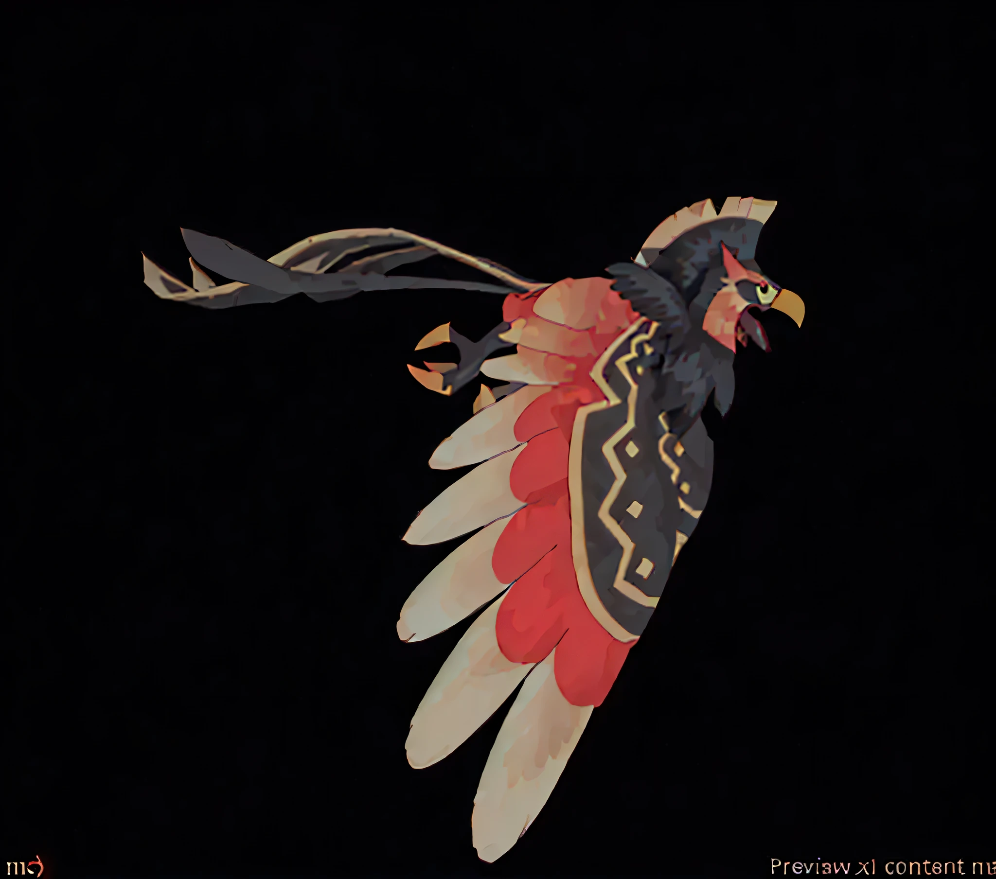 bird, 2d, red, golden, black, flying