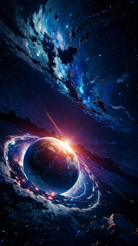 universe,Shattered Planet,meteor,town,Flowing Clouds,