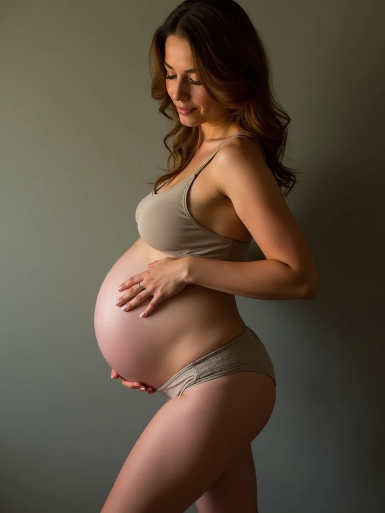 sexy pregnant woman with a tube sending milk up her ass