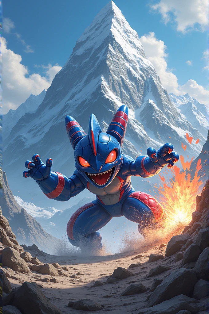 Digimon veemon hitting a mountain