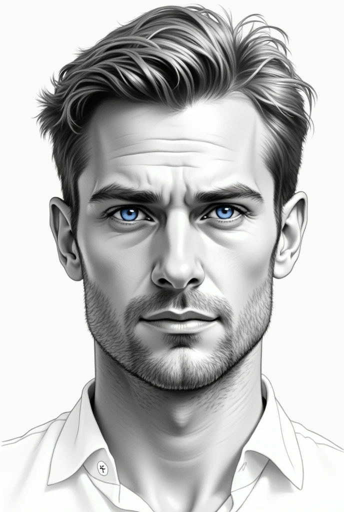 Sketch a portrait of a handsome man with blue eyes, approximately 43 to 47 years old.!