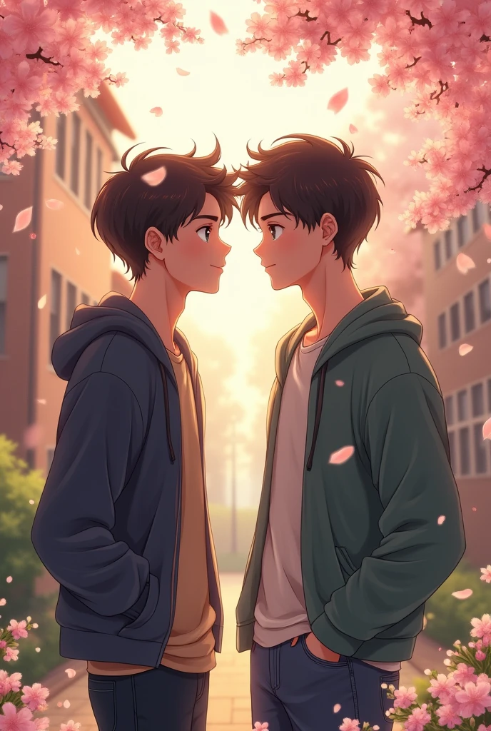 Draw a cover for a school love BL story that matches the title When the Heart Sings