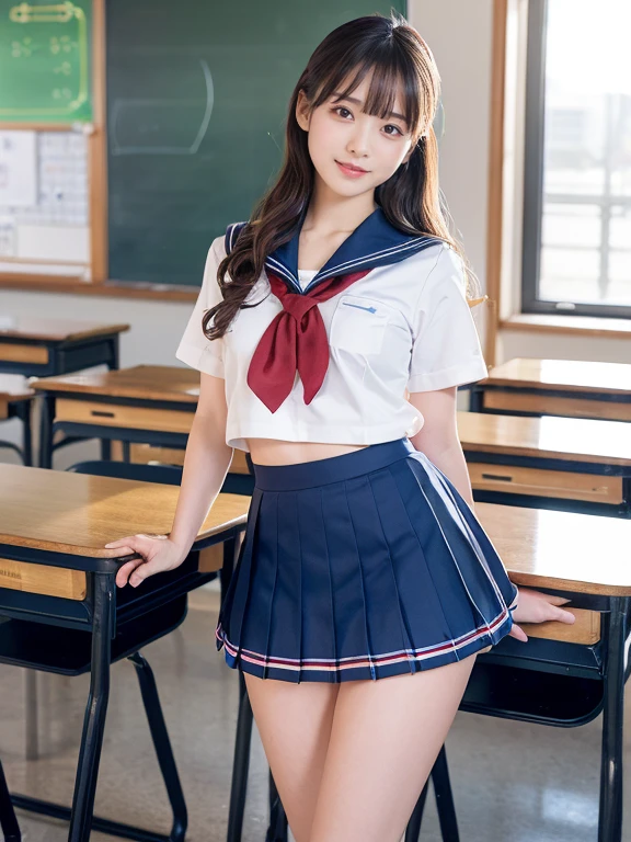 (8k, Highest quality, masterpiece:1.2), (Realistic, photo-Realistic:1.37), (High color saturation:1.0), (Very detailed肌), (Highest quality:1.0), (Ultra-high resolution:1.0) ,(Realistic:1.0), (Very detailed:1.0), (8k, RAW Photos:1.1)、Standing Random Pose, smile, Natural Breasts, Perfect lighting, ((3 female students)), 18-year-old, (mysterious), Clear and detailed, ((School_uniform, Japanese sailor uniform, flare skirt)), (classroom), Cute Face, (white_panties),