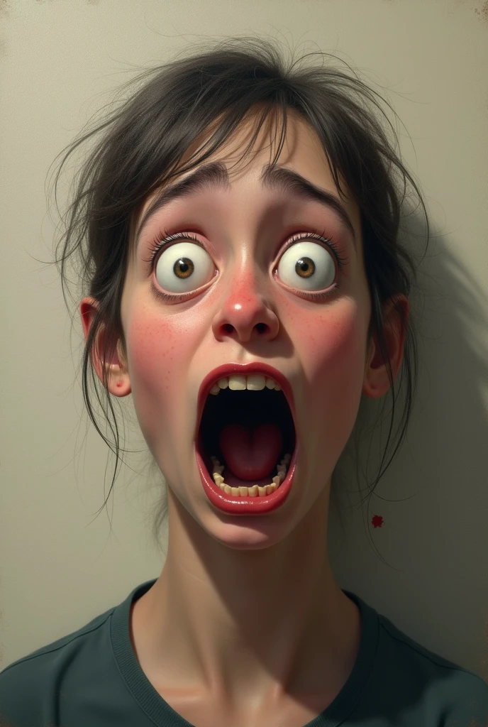 draw a girl screaming but not so expressively a little animated
