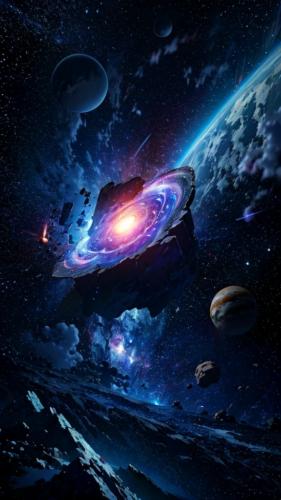 universe,Shattered Planet,meteor,town,Flowing Clouds,