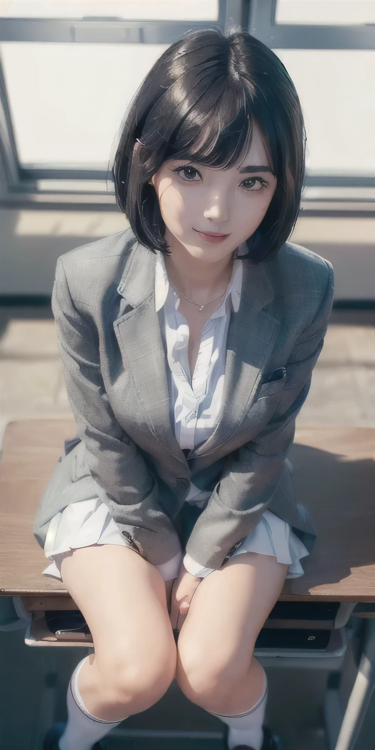 ((Beautiful woman sitting cross-legged on a park bench:1.2, trouble)), (Beautiful small face, Baby Face:1.3, Sexy lips), ((tie, Navy Suit)), Short Hair, ((Very deep darkness, Black Companies)), Slender body line, Small and slender figure, ((The slit reveals her seductive thighs:1.2)), (Detailed eyes and face, Professional photography techniques), (Highest quality, 8K, masterpiece:1.2, RAW Photos)