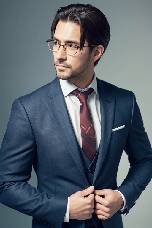 Only the upper body of an adult man wearing a suit