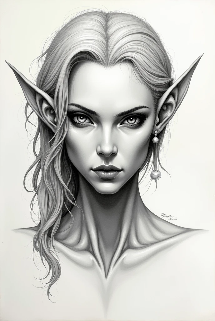 various realistic elves, with human aspect, feminine and masculine.the drawing is made of contours and in black and white so that we can color the image later