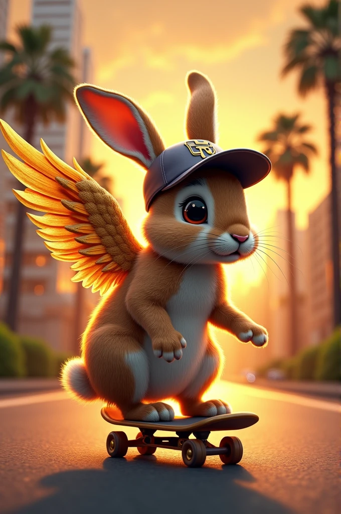 Rabbit,Basecap Skateboard urban Engelsflügel golden jewelry palm trees Sunset carrots