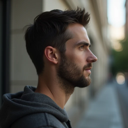 photography of a man (side view:0.5)
