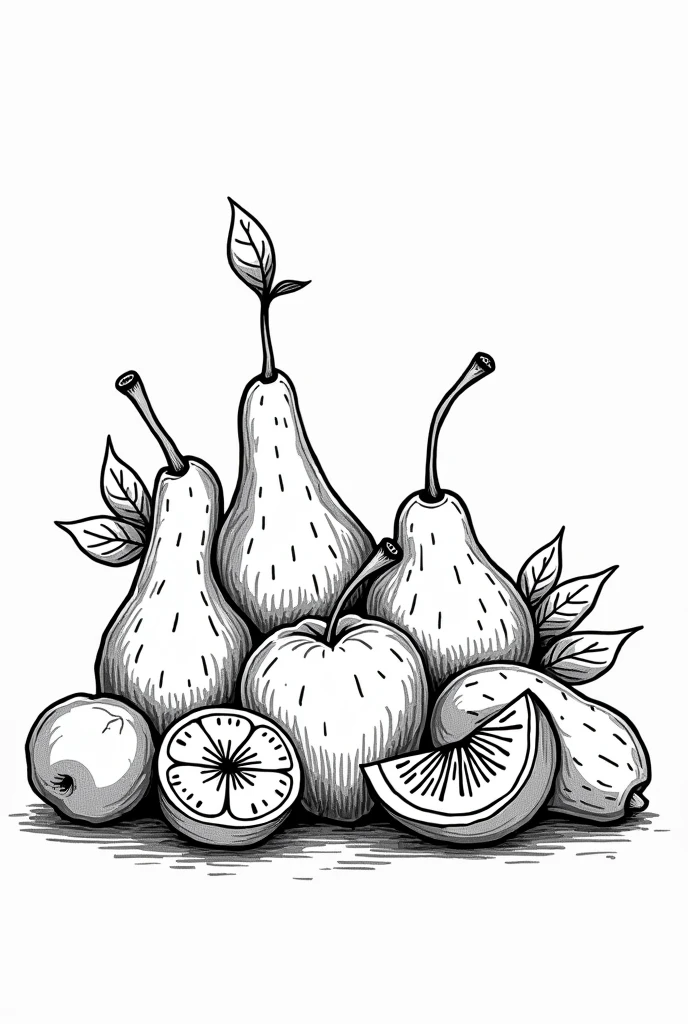 line drawn,one guava fruit, coloringbookAF, white background,very thick, bold line, cartoon character, coloring page for kids.