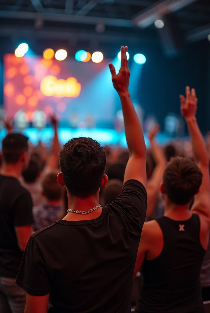 young Brazilians worshiping GOD at a youth congress with the theme positioning.
