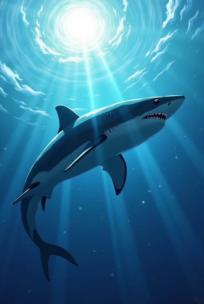 Shark anime Image Water Sun beautiful imposing light photorealistic