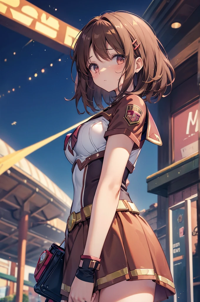 (masterpiece:1.2), Highest quality, High resolution, unity 8k wallpaper, (shape:0.8), (Beautiful details:1.6), Highly detailed face, Perfect lighting, Extremely detailed CG, (Perfect hands, Perfect Anatomy),Yu Hirasawa,short hair, Brown Hair, (Brown eyes:1.5), ponytail,happy smile, smile,Open your mouth,Off-the-shoulder sweater,Long skirt,Skirt Lift,Panties in full view,Exposing shoulders,bare clavicle,Bare neck,Rocket Pendant,whole body