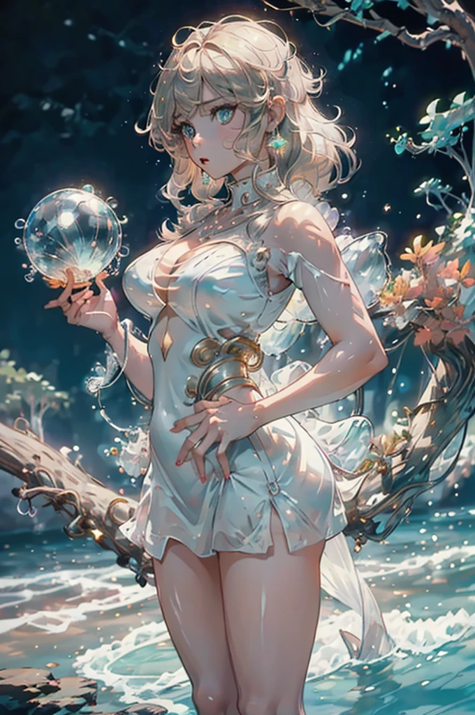 (scifi, horor)"(best quality,4K,highres),
A lovely woman (25, athletic, busty, golden ratio figure, random race, brightly colored hair, dressed appropriate to the scene),awakened rudely [on the beach] (panic and struggle),
A UFO hovers nearby, an neon gelatinous Eldritch tentacle (very large, octopus like, many large tentacles) alien has the woman,
enthusiastically exploring and drawing the woman towards the UFO [otherworldly lights] (damsel abduction),
night time beach,
(ocean) waves crashing loudly, gentle breeze,
reflections on wet sand,
(strong contrast) between darkness and UFO lights,
(long exposure) streaks of light in the night sky,
(moody) atmosphere,
(vibrant colors) with a touch of (cool tones),
(dramatic) shadows and highlights,
(wild, untamed) nature surrounding the beach,
(surreal) and (dreamlike) landscape."Backlight.Glamorous Body,(((Airborne particles、Glowing particles))),Plump thighs、Stylish clothes、Stylish accessories、See-through、Dynamic Angle、(((Princess cut,Inner Color,))),(((Water balls,Soap bubble,Refraction of Light)))、Dynamic Pose,
