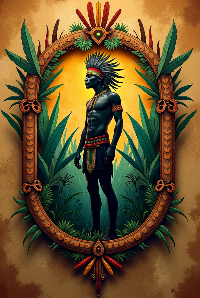Create a flag coat of arms with the theme of Brazilian indigenous peoples in brown