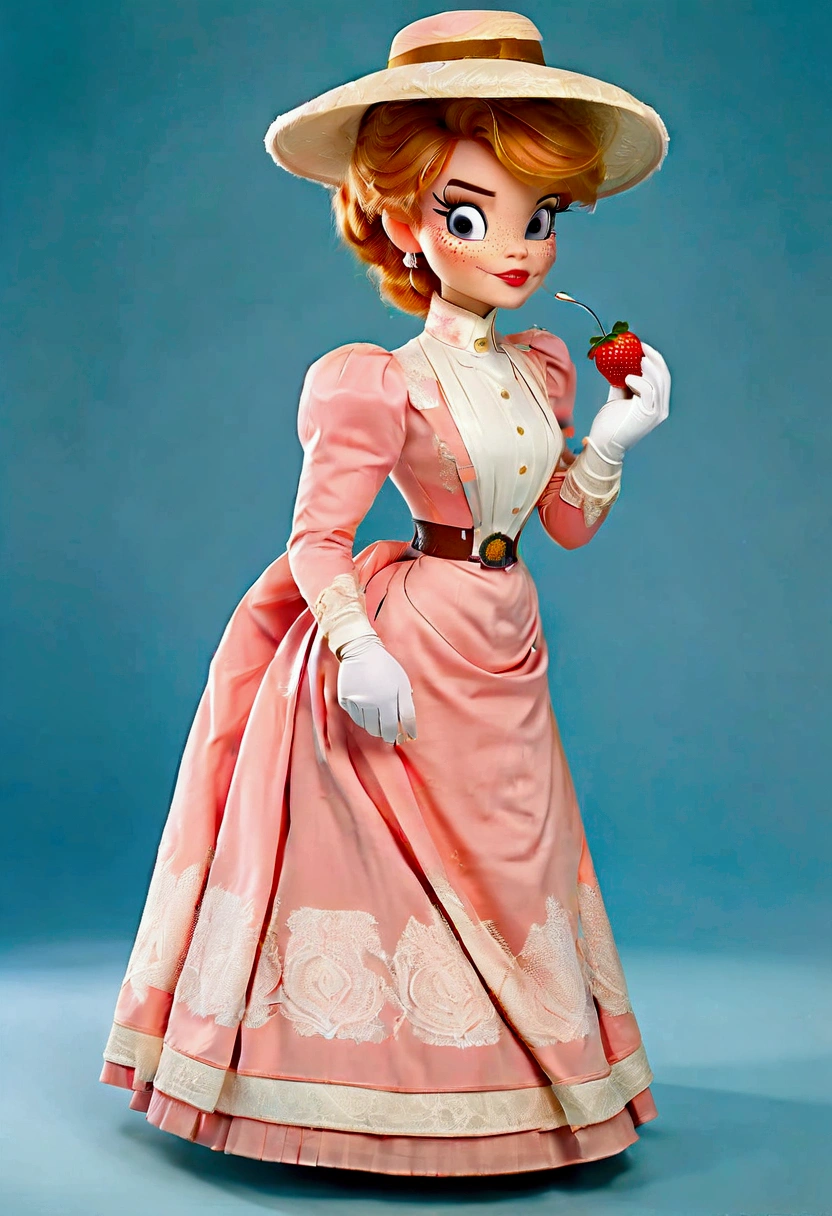 1girl. Humanized Daisy Duck as a hot **** Gibson Girl nympho, seducing a horny 69yo gentleman. 1890s fashion. Victorian high-collar turquoise dress with long sleeves cuffed into wrist-high white silk gloves. Sheer peek-a-boo top. Belt. 1890_dr3ss, (((elegant wide-brimmed picture hat))). (((Strawberry blonde hair))). Large bosom, 9-inch wasp waist, big booty. Thicc thot. Slutty demeanor. Sexy pose. Porcelain skin. (((Full body))). Reddish blonde hair. Big blue eyes. Dimple cheeks. Big, coquettish smile. Full lips. Lifting her skirts, revealing her petticoats, stockings and high-button boots 