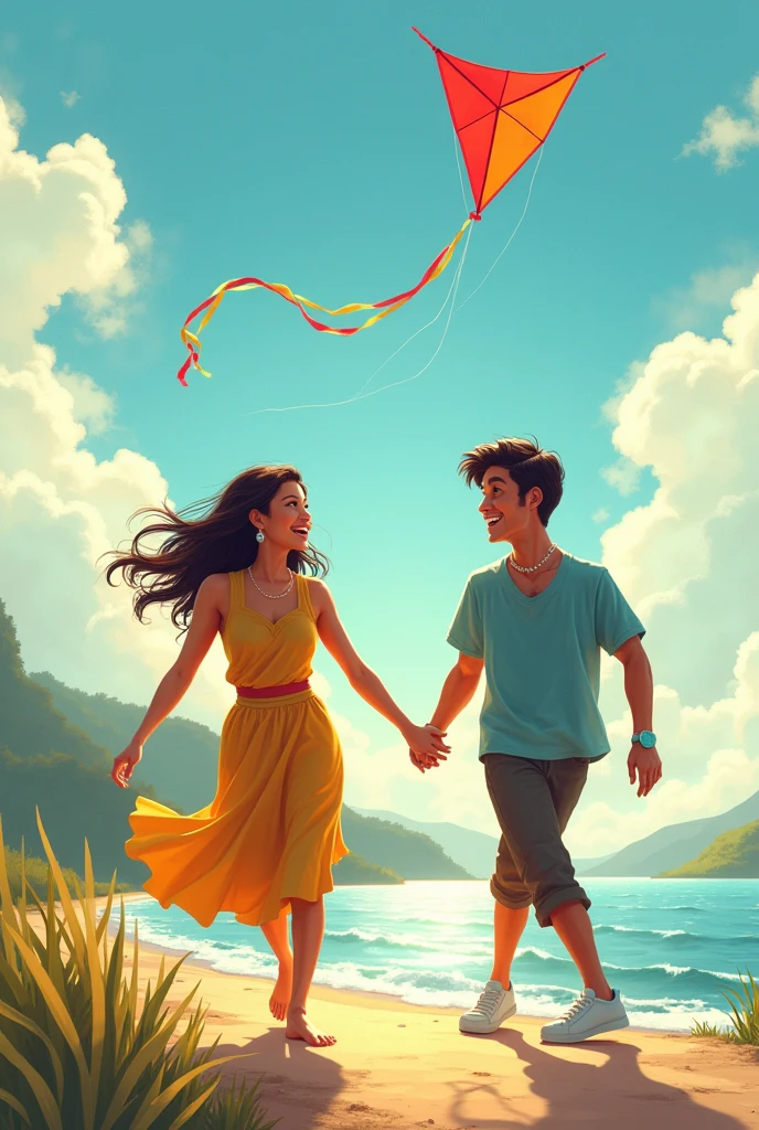 23 year girl AAROHI (laughing)
Yes, I think it flew towards the river.
The 25 years boy and 23 years girl both start chasing the kite, their paths crossing, and their eyes meeting.