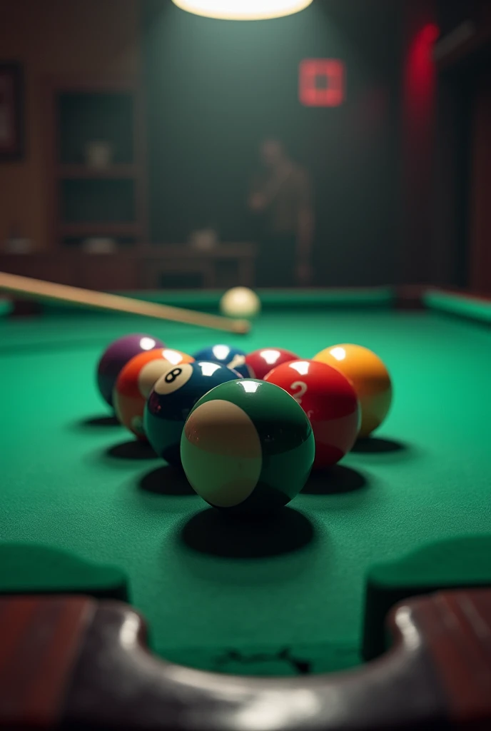 Pool balls and a cue stick