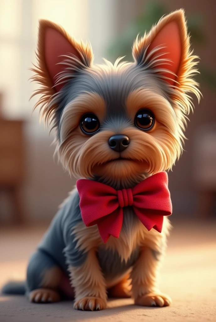yorkshire dog with bow and floppy ears