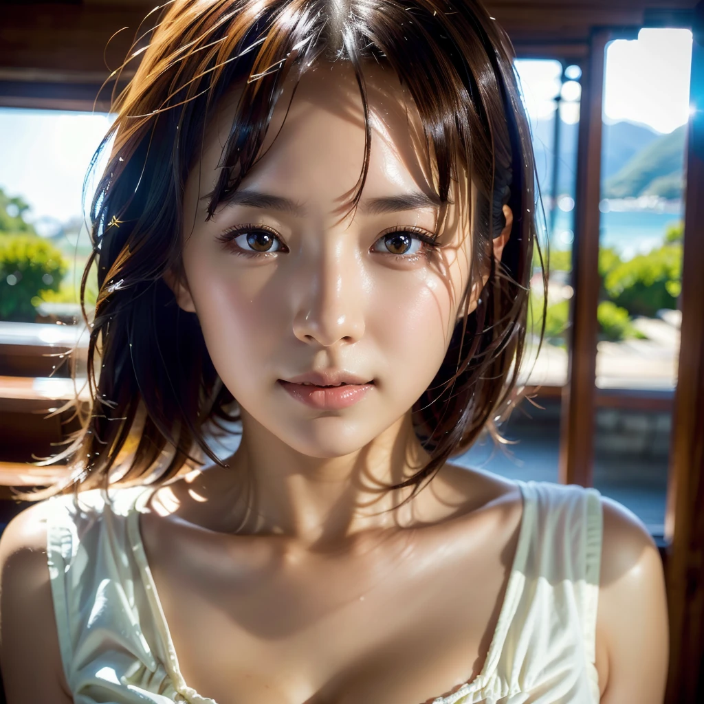 best quality, face focus, soft light, ultra high res, (photorealistic:1.4), RAW photo,
1japanese girl, solo, cute, (pupil, lights in the eyes),  detailed beautiful face, (small chest),(high resolution detail of human skin texture),
(long hair),
indoor,
Damask Shirt Dress,
(portrait)